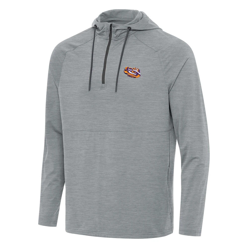 Men's Antigua Heather Gray LSU Tigers Spikes Raglan Quarter-Zip Hoodie
