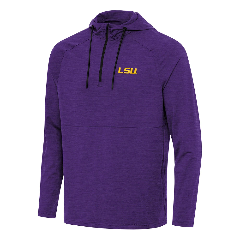 Men's Antigua Heather Purple LSU Tigers Spikes Quarter-Zip Hoodie