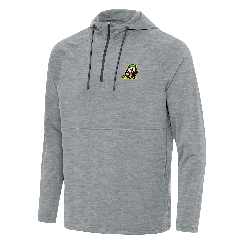Men's Antigua Heather Gray Oregon Ducks Spikes Quarter-Zip Hoodie