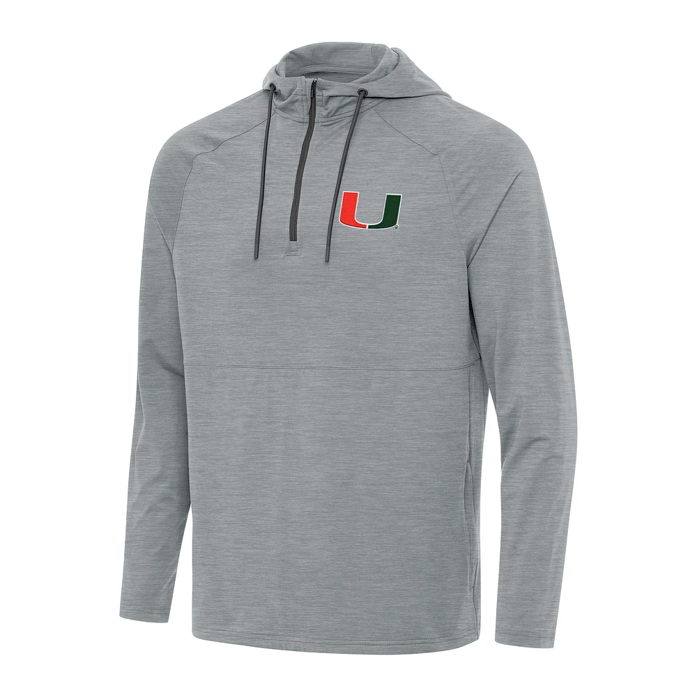 Men's Antigua Heather Gray Miami Hurricanes Spikes Quarter-Zip Hoodie