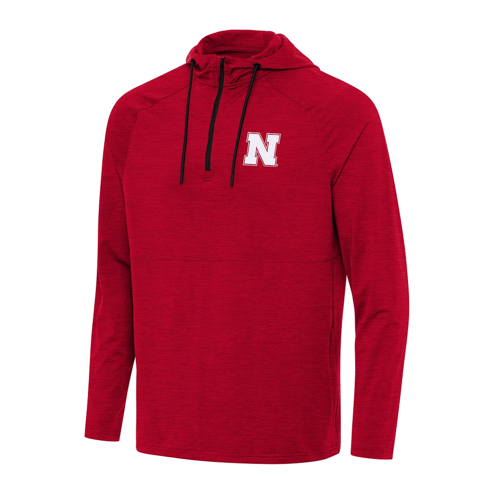 Men's Antigua Heather Nebraska Huskers Spikes Quarter-Zip Hoodie