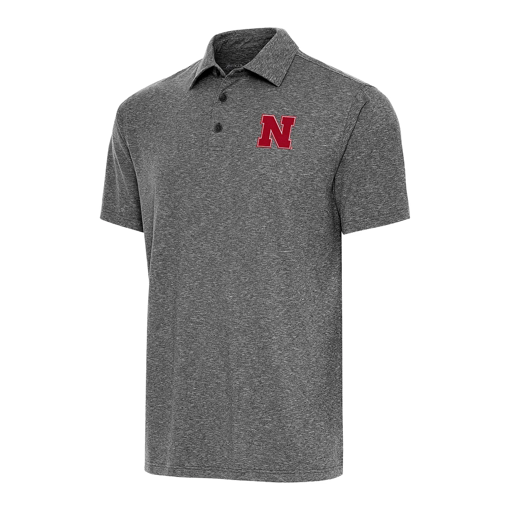 Men's Antigua Heather Black Nebraska Huskers Big & Tall Par 3 Polo
