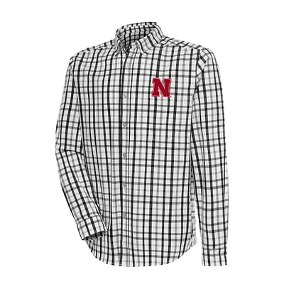 Men's Antigua Black/Gray Nebraska Huskers Tending 2 Button-Down Long Sleeve Shirt