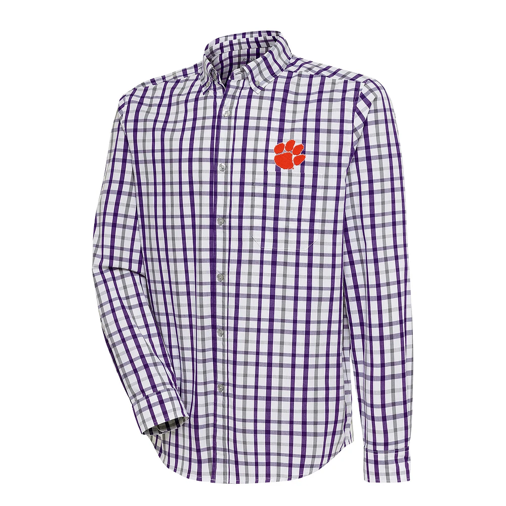 Men's Antigua Purple/Gray Clemson Tigers Tending 2 Button-Down Long Sleeve Shirt