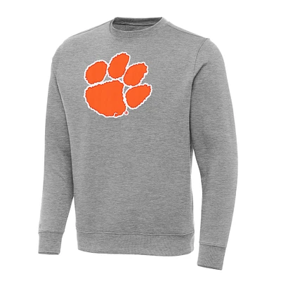 Men's Antigua Heather Gray Clemson Tigers Big & Tall Victory Crewneck Pullover Sweatshirt
