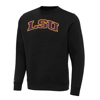 Men's Antigua Black LSU Tigers Big & Tall Victory Crewneck Pullover Sweatshirt