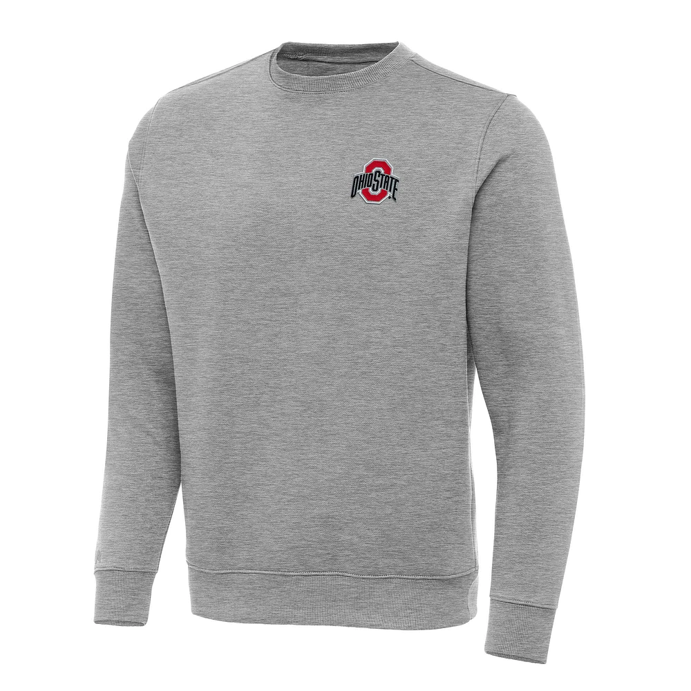 Men's Antigua Heather Gray Ohio State Buckeyes Big & Tall Victory Crewneck Pullover Sweatshirt