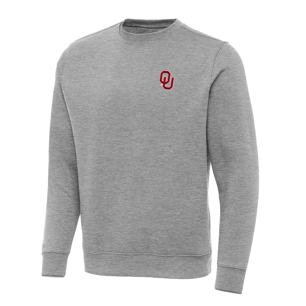 Men's Antigua Heather Gray Oklahoma Sooners Big & Tall Victory Crewneck Pullover Sweatshirt