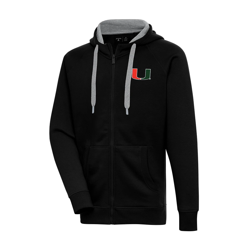 Men's Antigua Black Miami Hurricanes Big & Tall Victory Full-Zip Hoodie