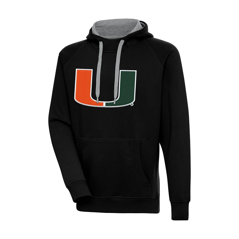 Men's Antigua Black Miami Hurricanes Big & Tall Victory Pullover Hoodie