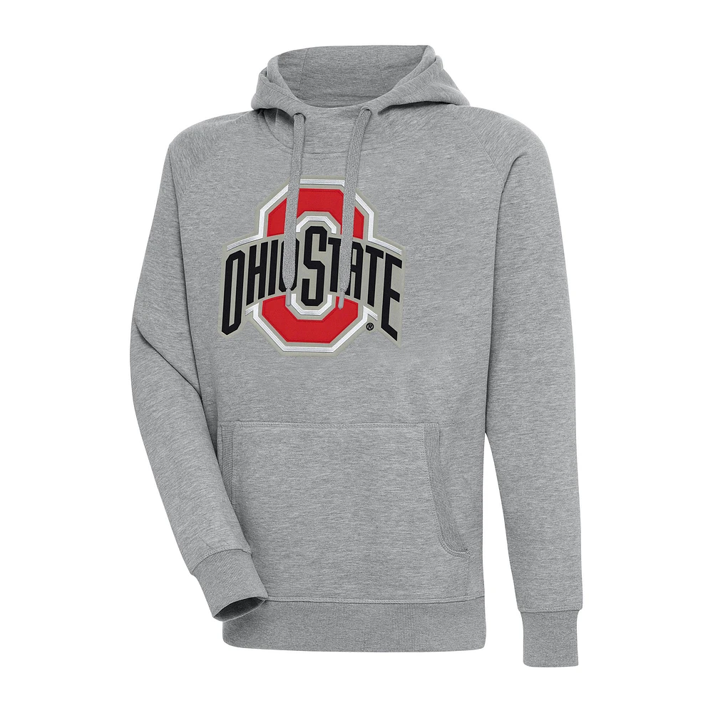 Men's Antigua Heather Gray Ohio State Buckeyes Big & Tall Victory Pullover Hoodie