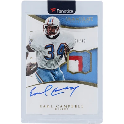 Earl Campbell Houston Oilers Autographed 2015 Panini Immaculate Tri-Color Relic #ISP-EC #20/49 Card
