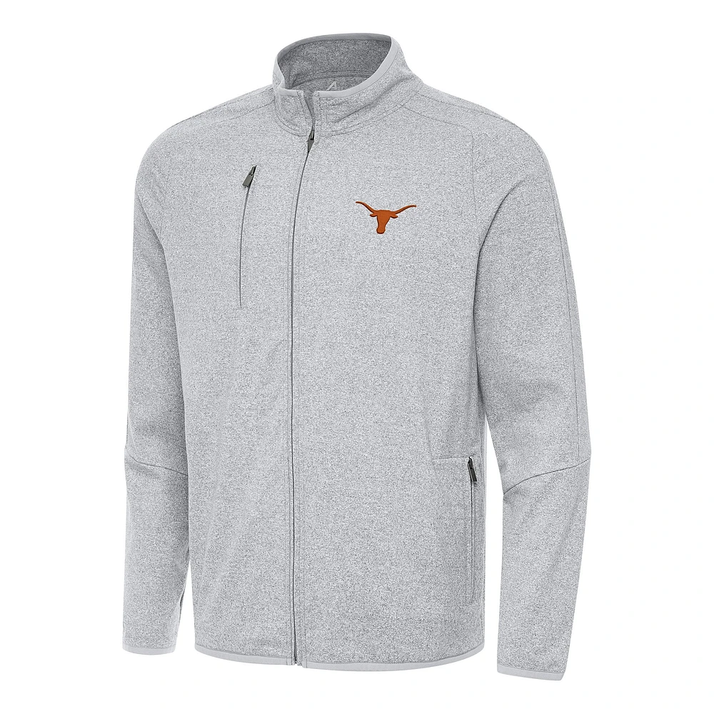 Men's Antigua Heather Gray Texas Longhorns Hold-Up Full-Zip Tri-Blend Jacket