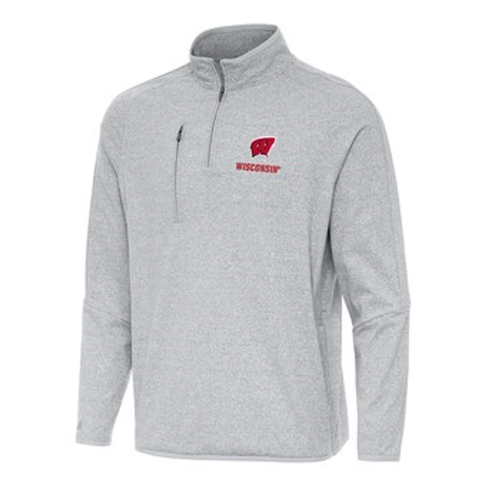 Men's Antigua Heather Gray Wisconsin Badgers Certain Quarter-Zip Tri-Blend Sweatshirt