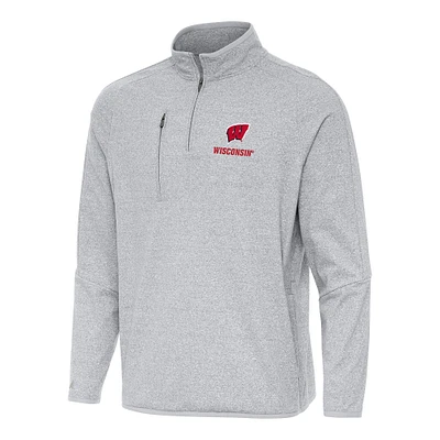 Men's Antigua Heather Gray Wisconsin Badgers Certain Quarter-Zip Tri-Blend Sweatshirt