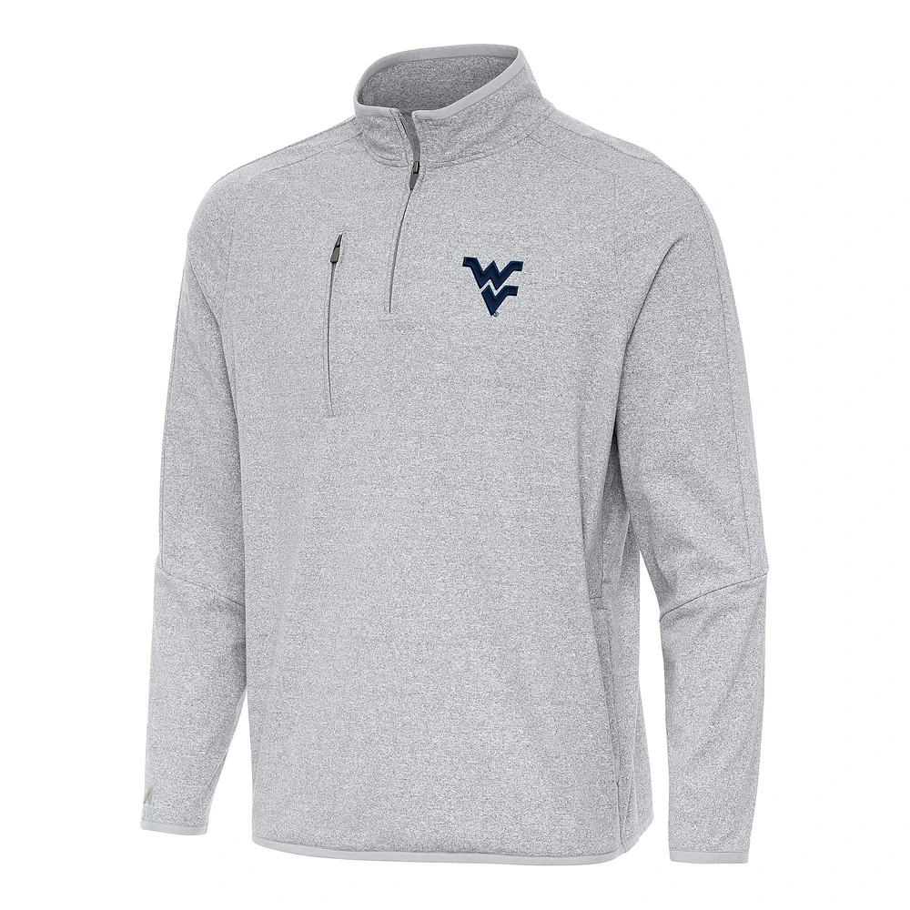 Men's Antigua Heather Gray West Virginia Mountaineers Certain Quarter-Zip Tri-Blend Sweatshirt