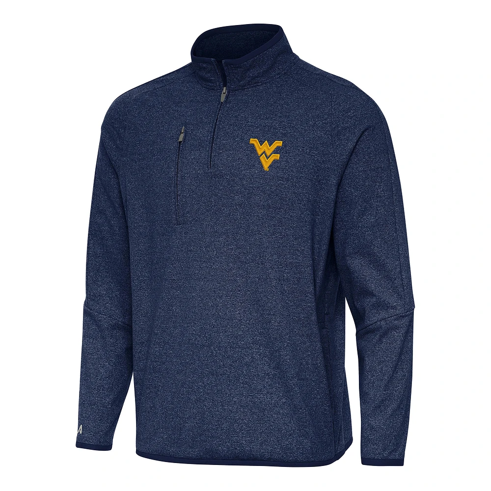 Men's Antigua Heather Navy West Virginia Mountaineers Certain Quarter-Zip Tri-Blend Sweatshirt