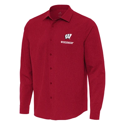 Men's Antigua Red Wisconsin Badgers Exposure Woven Long Sleeve Button-Up Shirt