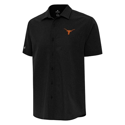 Men's Antigua Black Texas Longhorns Activate Woven Short Sleeve Button-Down Shirt