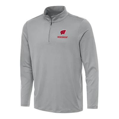 Men's Antigua Gray Wisconsin Badgers Reprocess Quarter-Zip Top