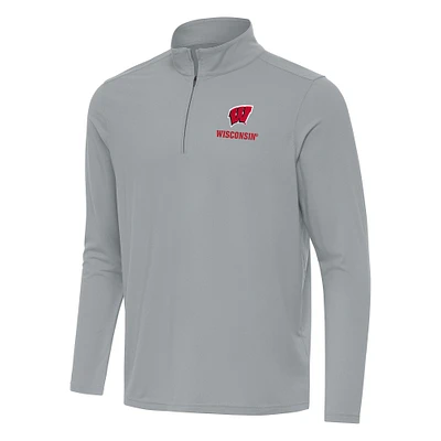 Men's Antigua Gray Wisconsin Badgers Intent Quarter-Zip Top