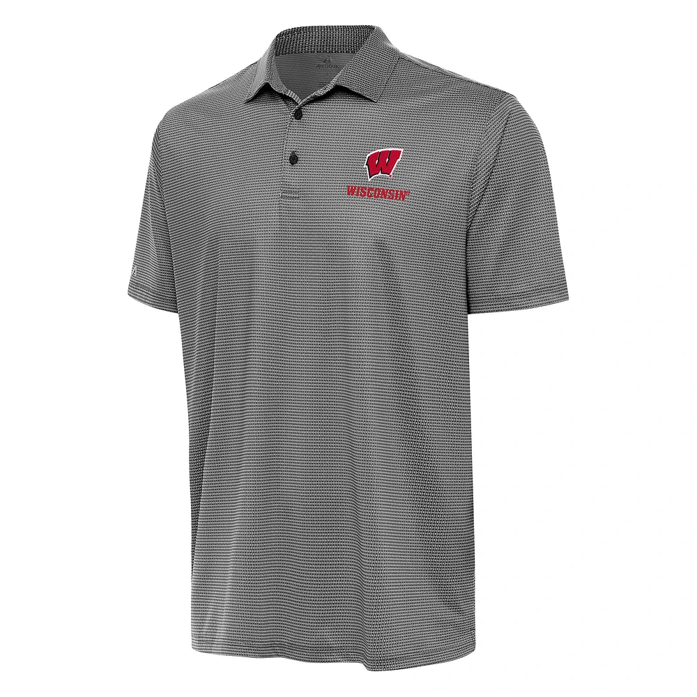 Men's Antigua Black/White Wisconsin Badgers Rings Polo