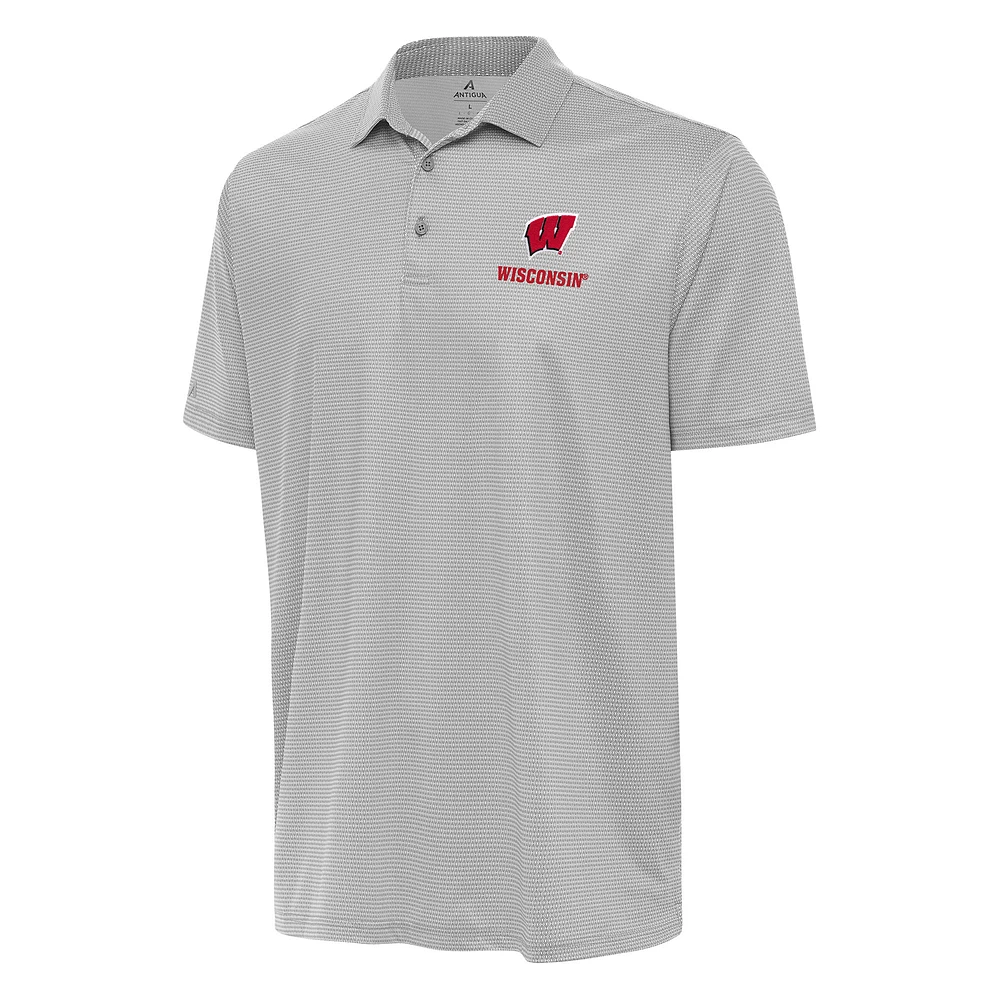 Men's Antigua Gray/White Wisconsin Badgers Rings Polo