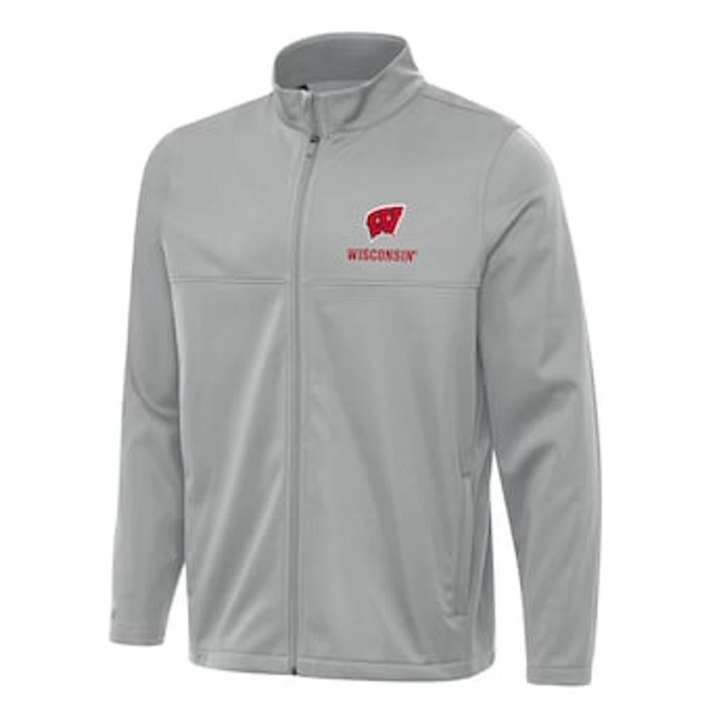 Men's Antigua Gray Wisconsin Badgers Links 2 Full-Zip Golf Jacket