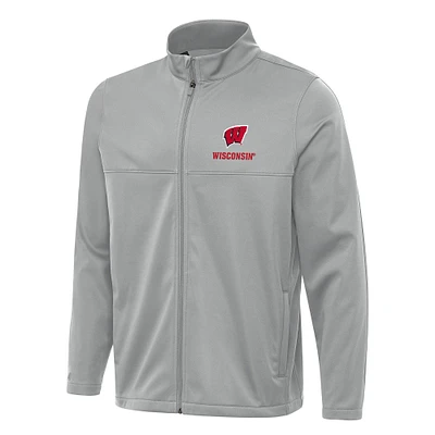 Men's Antigua Gray Wisconsin Badgers Links 2 Full-Zip Golf Jacket