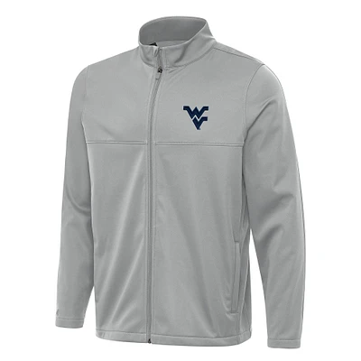 Men's Antigua Gray West Virginia Mountaineers Links 2 Full-Zip Golf Jacket