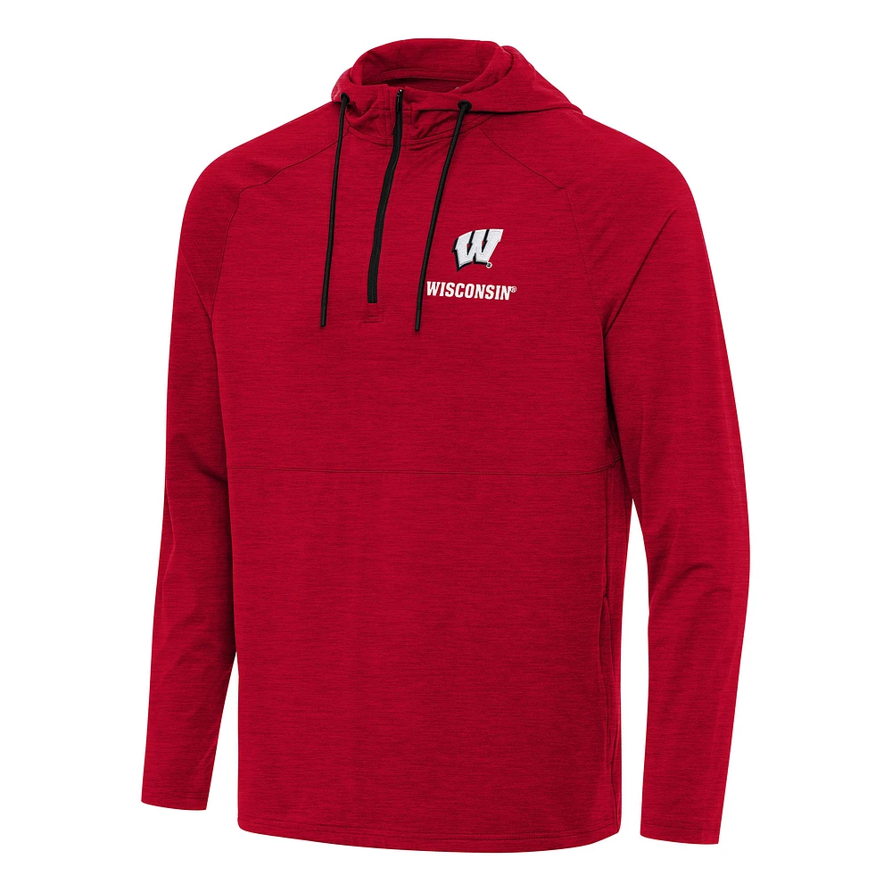 Men's Antigua Heather Wisconsin Badgers Spikes Quarter-Zip Hoodie