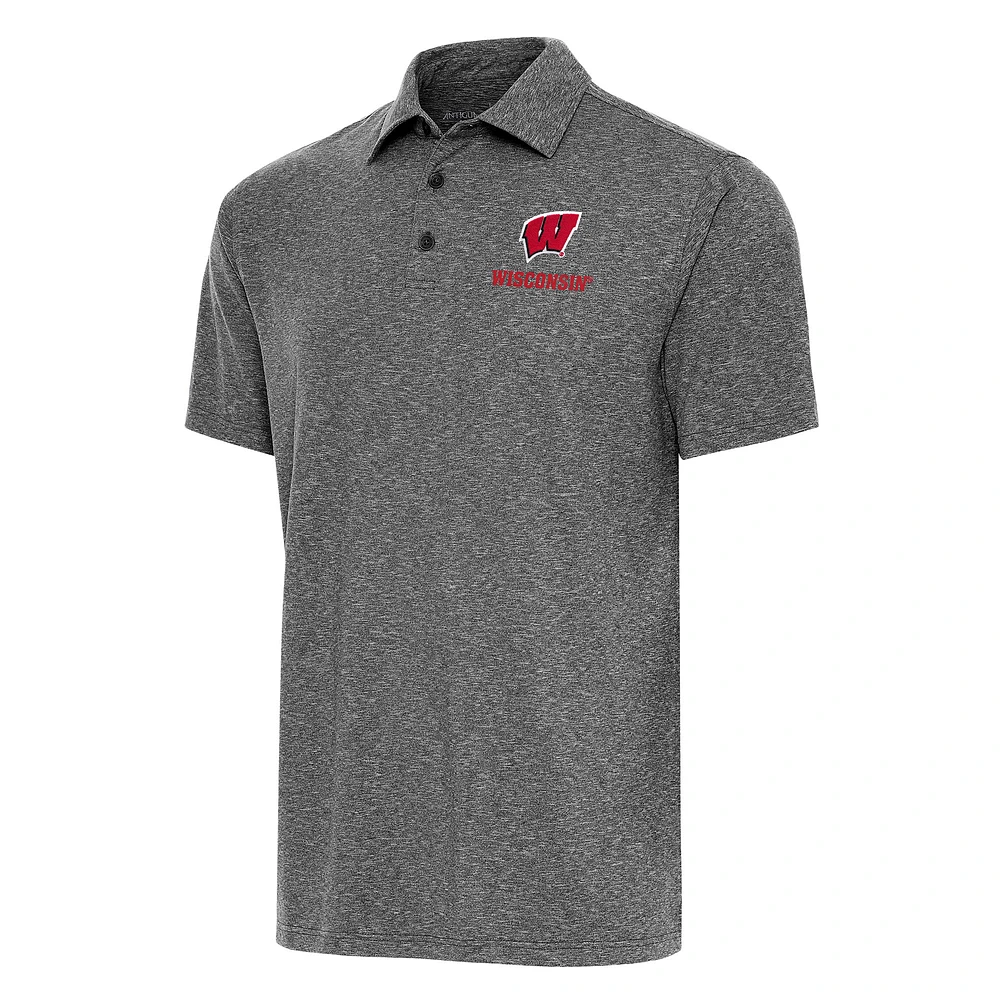 Men's Antigua Heather Black Wisconsin Badgers Big & Tall Par 3 Polo