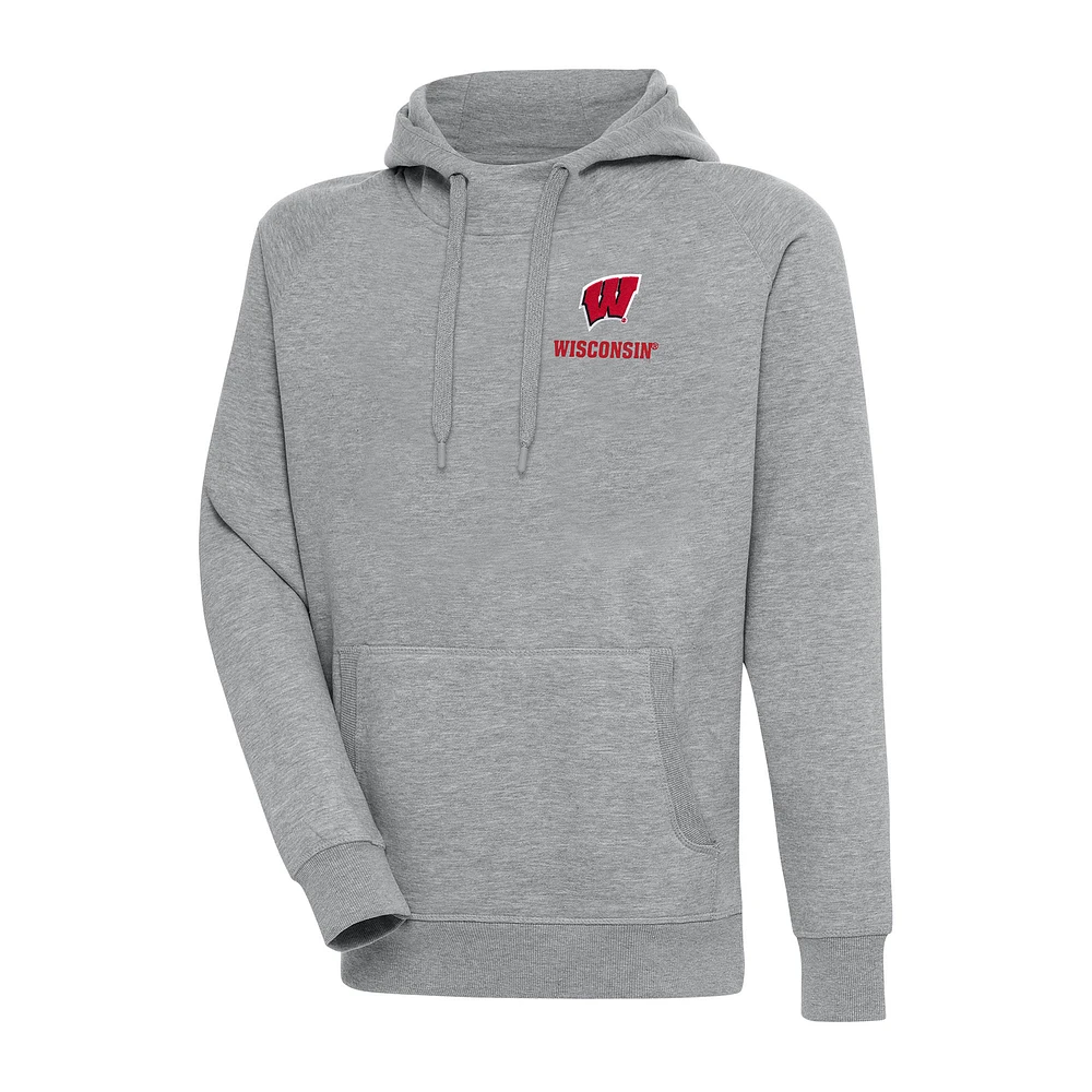Men's Antigua Heather Gray Wisconsin Badgers Big & Tall Victory Pullover Hoodie