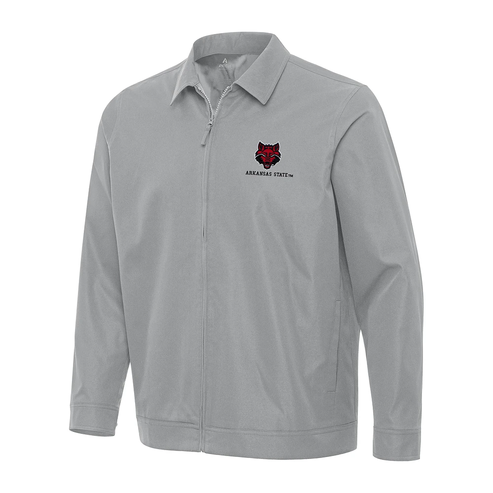 Men's Antigua Gray Arkansas State Red Wolves Pivot Full-Zip Jacket