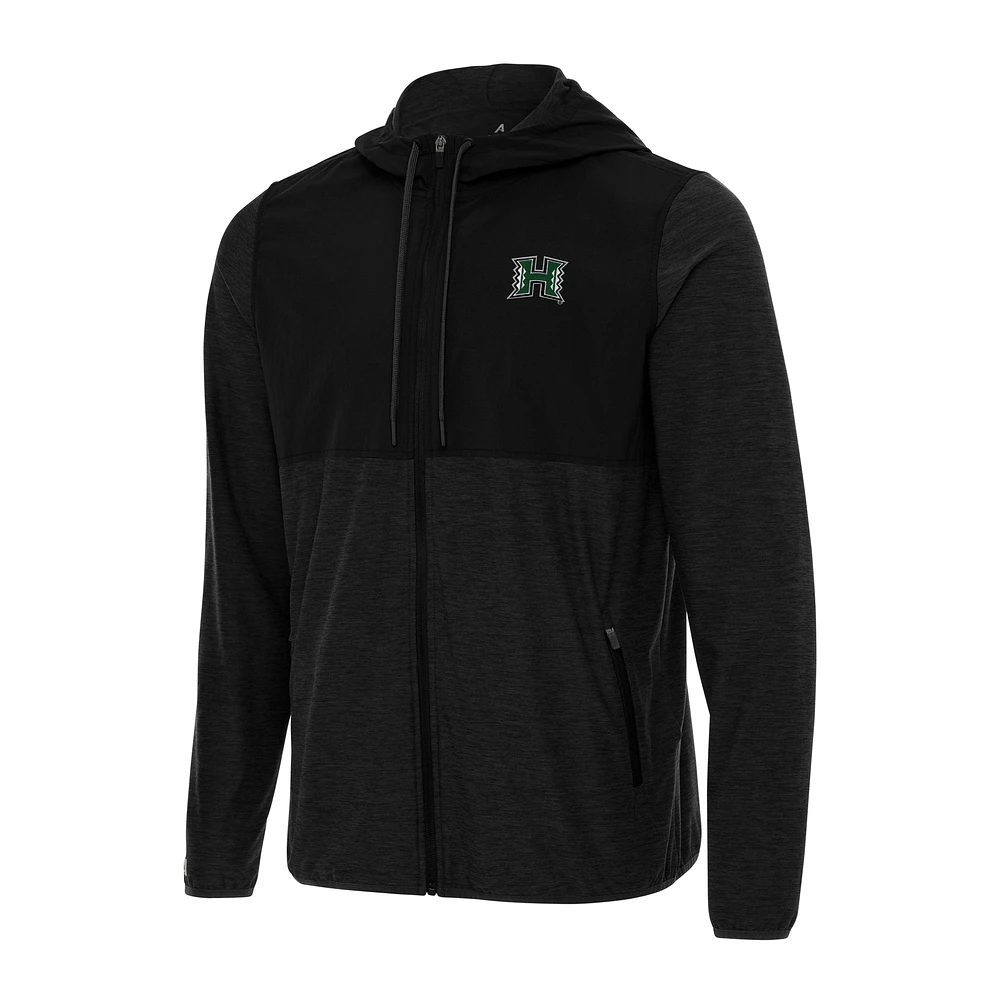 Men's Antigua Black Hawaii Rainbow Warriors Sway Full-Zip Hoodie Jacket