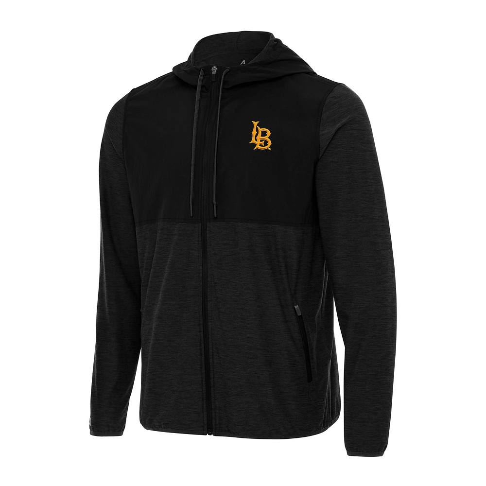 Men's Antigua Black Cal State Long Beach The Sway Full-Zip Hoodie Jacket