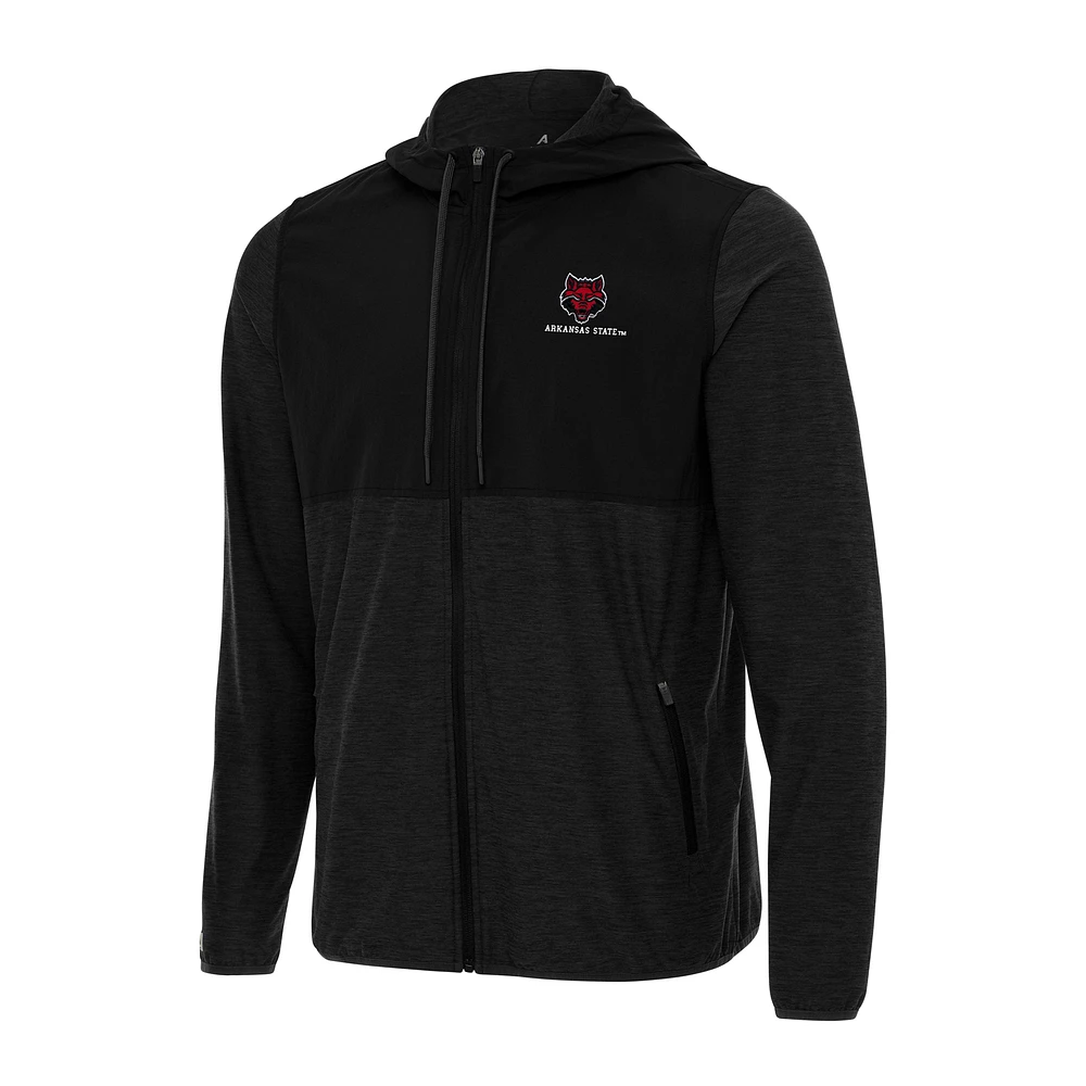 Men's Antigua Black Arkansas State Red Wolves Sway Full-Zip Hoodie Jacket