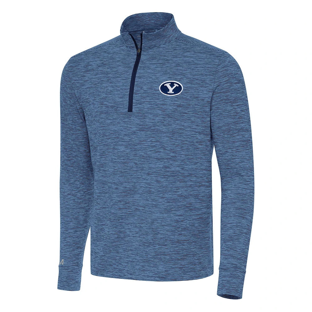 Men's Antigua Heather Navy BYU Cougars Cause Quarter-Zip Top