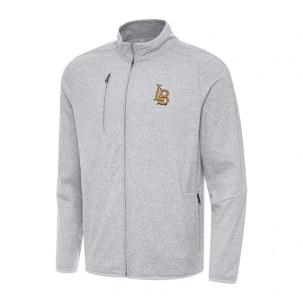 Men's Antigua Heather Cal State Long Beach The Hold-Up Tri-Blend Full-Zip Jacket