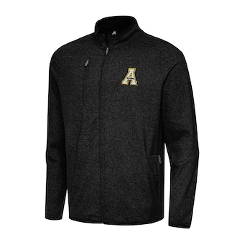 Men's Antigua Heather Black Appalachian State Mountaineers Hold-Up Full-Zip Tri-Blend Jacket