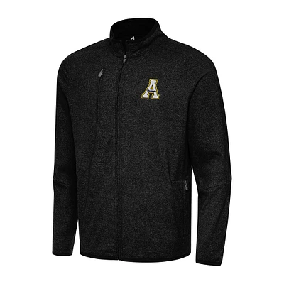Men's Antigua Heather Black Appalachian State Mountaineers Hold-Up Full-Zip Tri-Blend Jacket