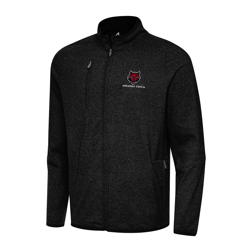 Men's Antigua Heather Black Arkansas State Red Wolves Hold-Up Full-Zip Tri-Blend Jacket