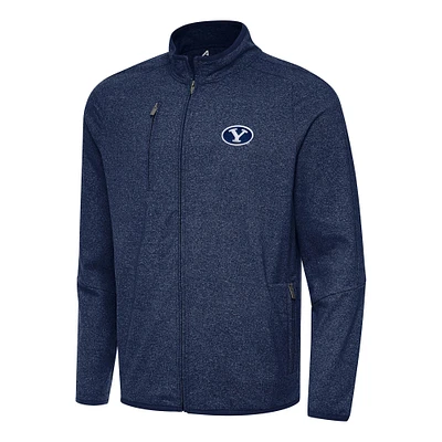Men's Antigua Heather Navy BYU Cougars Hold-Up Full-Zip Tri-Blend Jacket