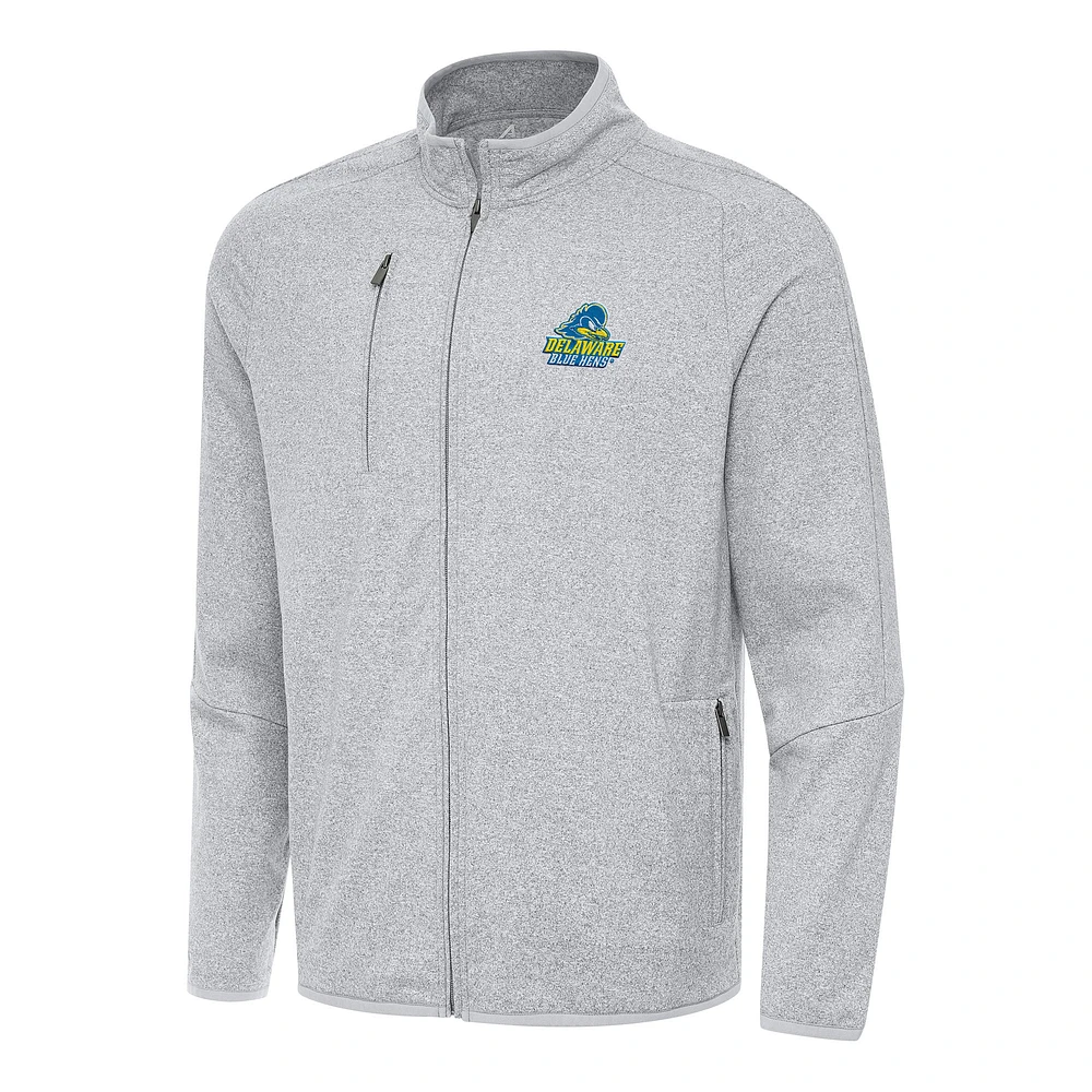 Men's Antigua Heather Gray Delaware Fightin' Blue Hens Hold-Up Full-Zip Tri-Blend Jacket