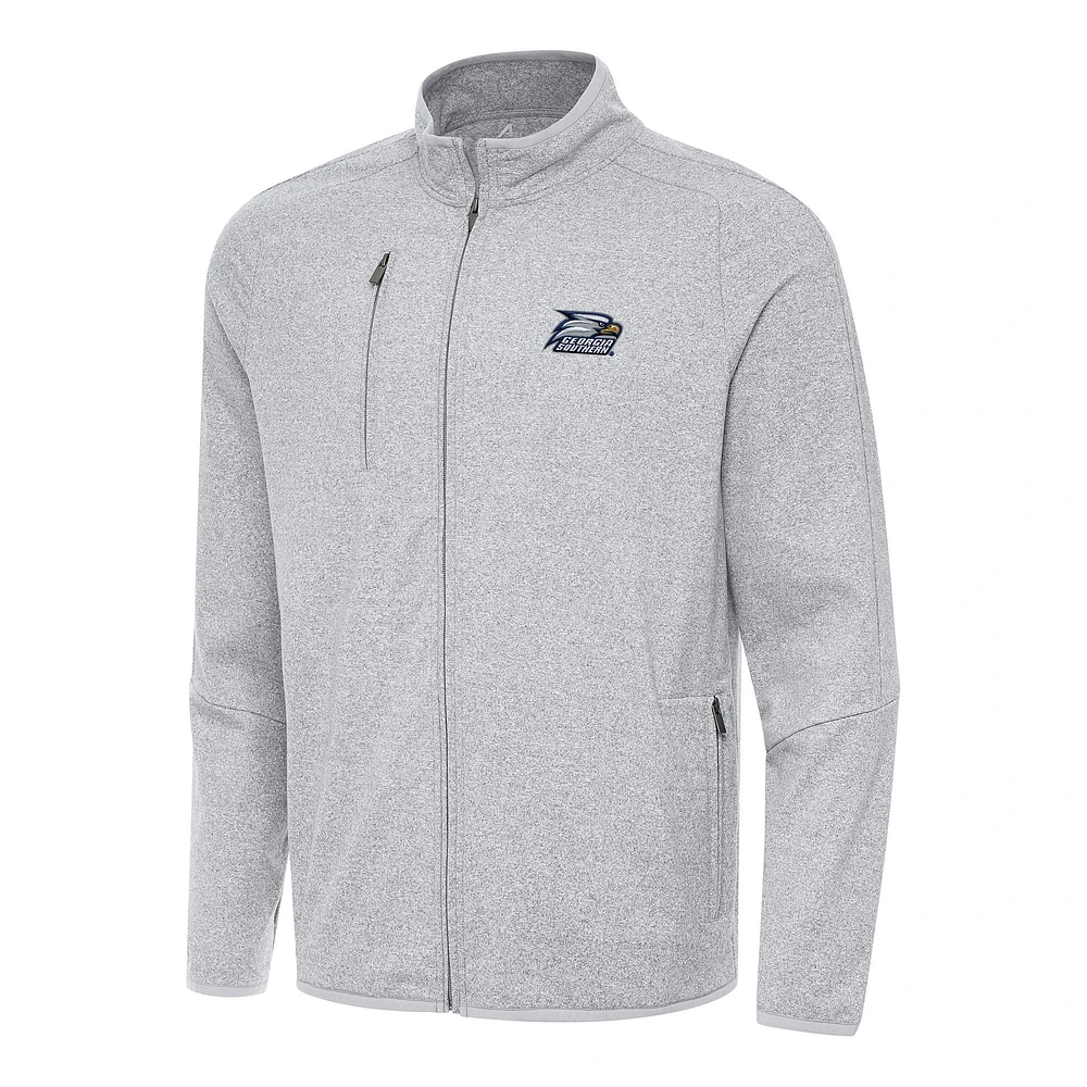 Men's Antigua Heather Gray Georgia Southern Eagles Hold-Up Full-Zip Tri-Blend Jacket