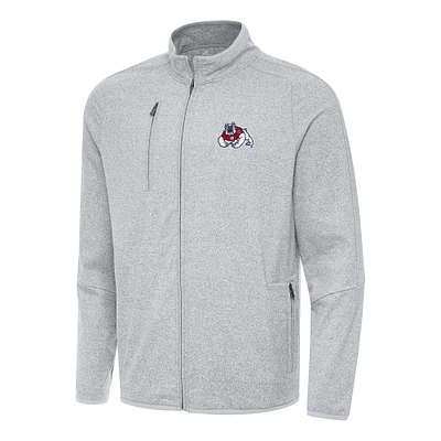 Men's Antigua Heather Gray Fresno State Bulldogs Hold-Up Full-Zip Tri-Blend Jacket
