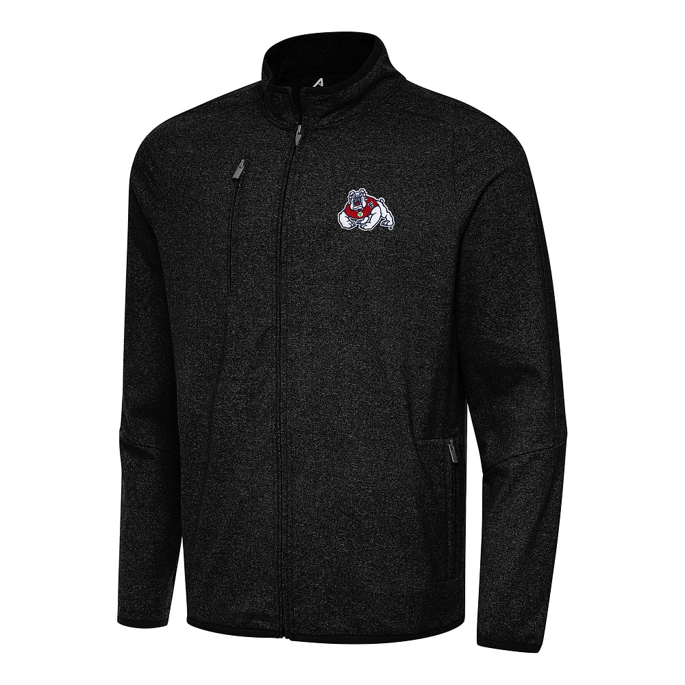 Men's Antigua Heather Black Fresno State Bulldogs Hold-Up Tri-Blend Full-Zip Jacket