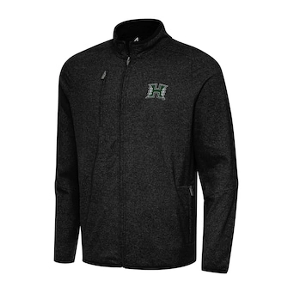 Men's Antigua Heather Black Hawaii Rainbow Warriors Hold-Up Full-Zip Tri-Blend Jacket