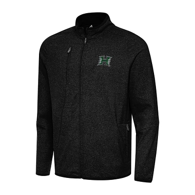 Men's Antigua Heather Black Hawaii Rainbow Warriors Hold-Up Full-Zip Tri-Blend Jacket