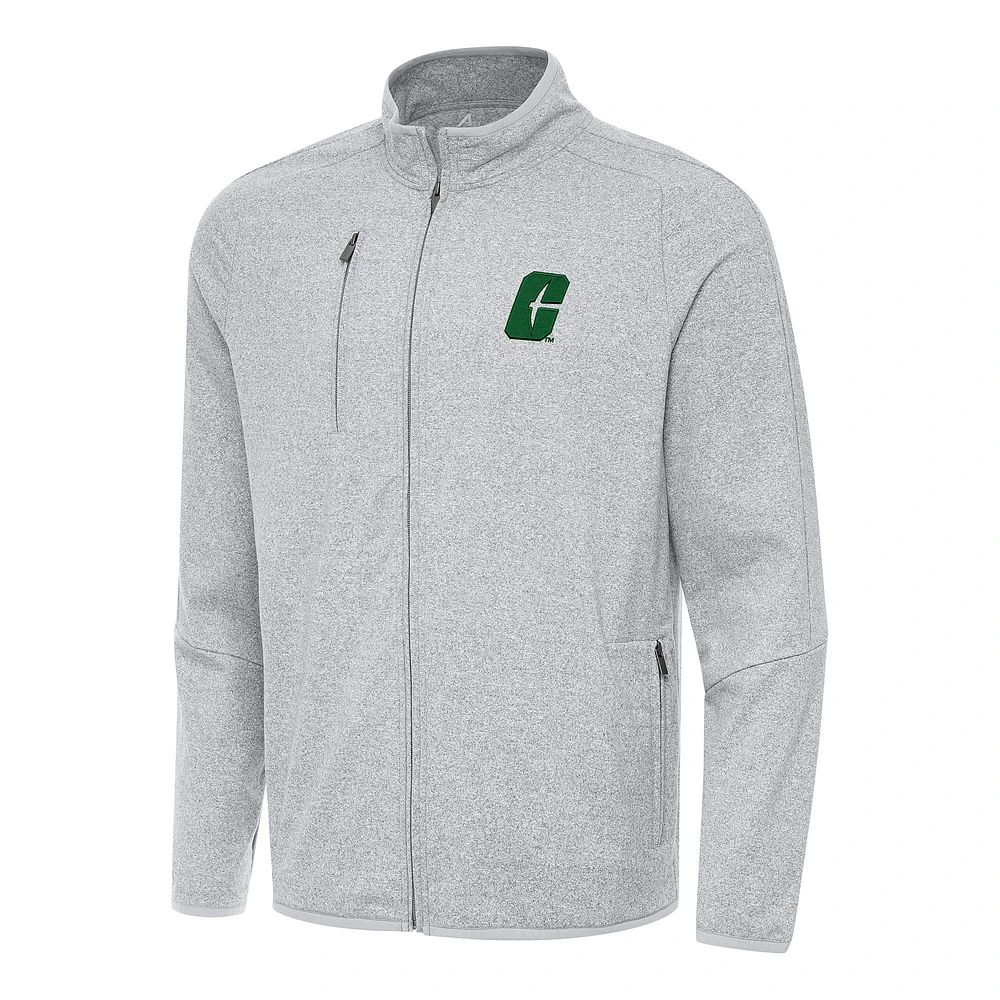 Men's Antigua Heather Gray Charlotte 49ers Hold-Up Tri-Blend Full-Zip Jacket